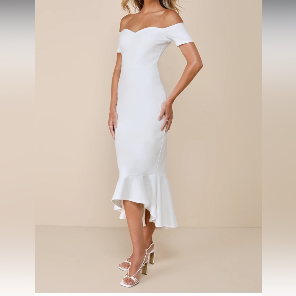 Lulu's White Off-Shoulder High Low Dress Medium